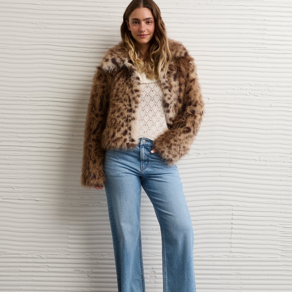 American eagle leopard faux fur fuzzy jacket